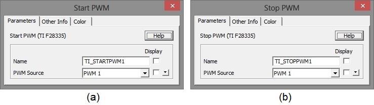 46 3.2. START PWM E STOP PWM Os blocos de Start PWM e Stop PWM, apresentados na Figura 30, têm como função ativar ou desativar os geradores de PWM.