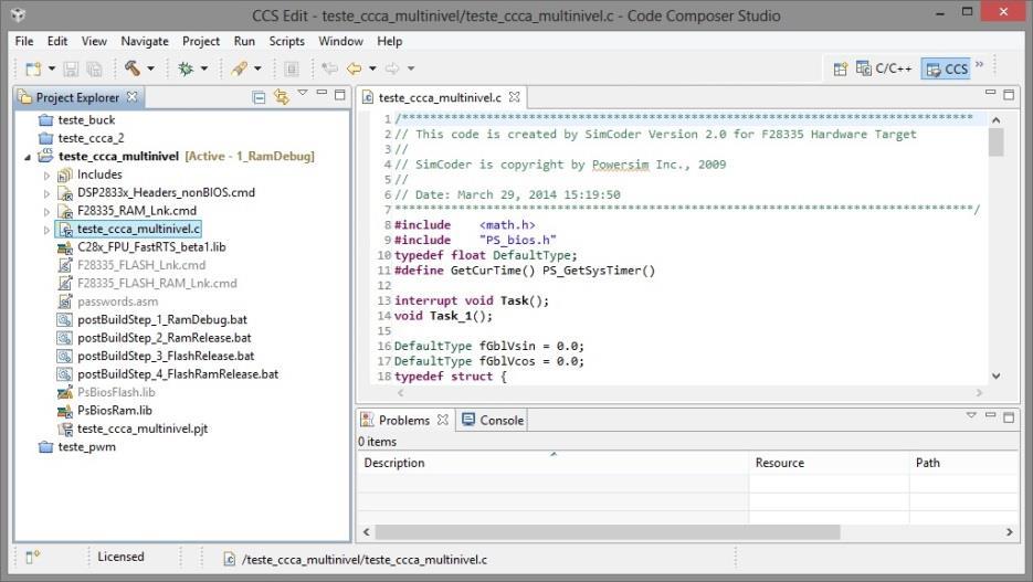71 Depois de selecionada a pasta do projeto, basta clicar em Next e então em Finish para criar o projeto para o Code Composer Studio v5.1. Selecionando o arquivo teste_ccca_multinivel.