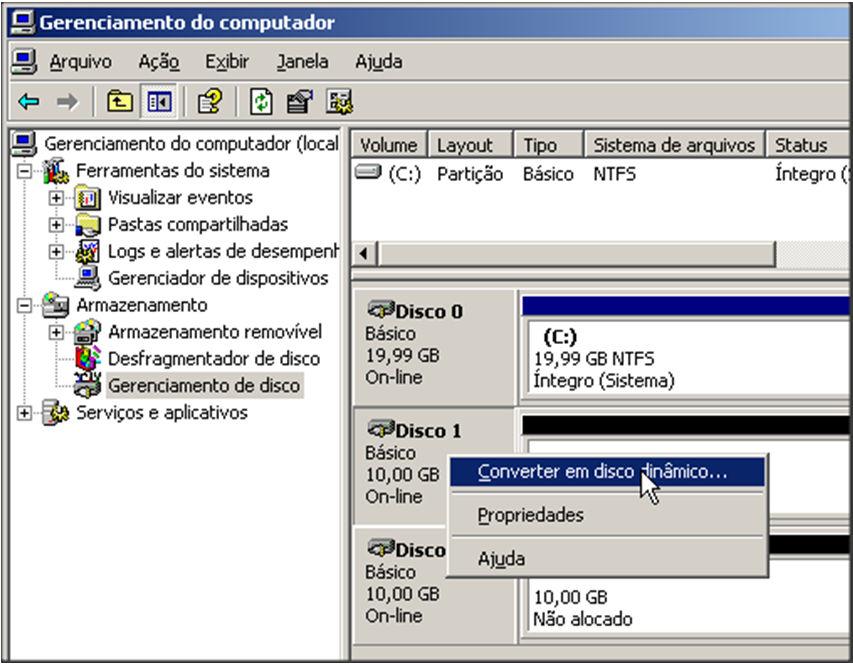 19  escolha a opção Converter em Disco Dinâmico.
