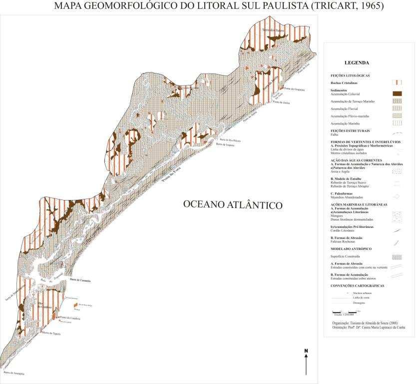 Figura 1: Mapa Geomorfológico do Litoral Sul Paulista, baseado na técnica de Tricart (1965).