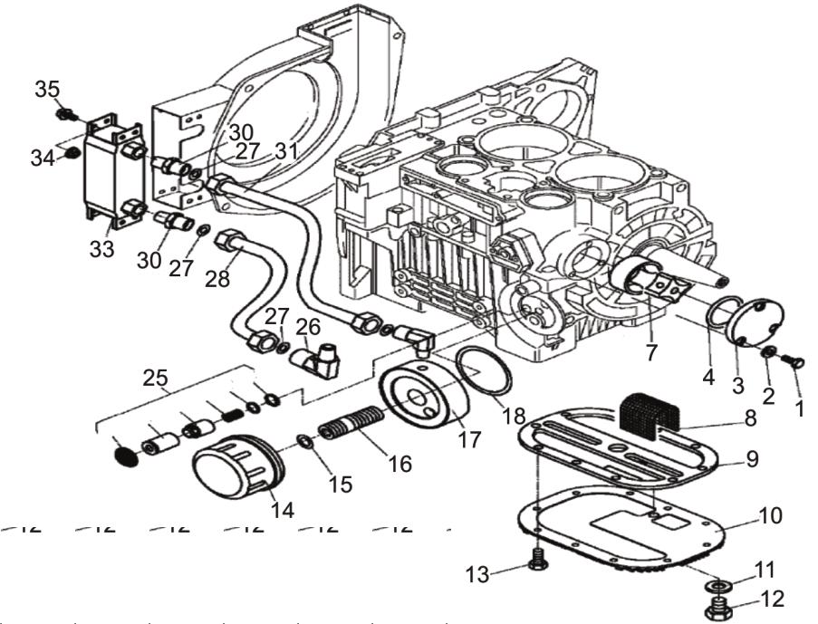 MOTOR DIESEL - BFDE CILINDROS 0 0 0 0 0 PEÇAS (SISTEMA LUBRIFICAÇÃO) Parafuso MX0mm Arruela Lisa M Tampa Bomba Óleo Lubrificante Anel