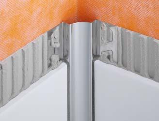 PERFIS DE JUNTAS DE MOVIMENTO E DE ABSORÇÃO DE TENSÕES Schlüter -DILEX-EHK Schlüter -DILEX-EHK é um perfil de meia cana totalmente produzido em aço inoxidável para cantos interiores de paredes que