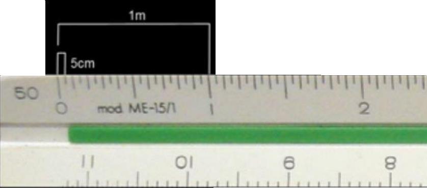 Uso do Escalímetro (1:50) Mesma coisa da escala de 1:100 diferença aqui é que a cada 1 metro da escala representa 50 do objeto.