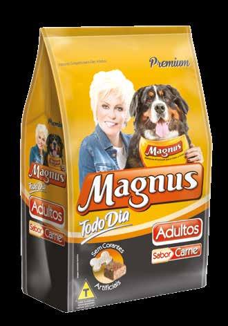 Magnus Todo Dia Cães MAGNUS TODO DIA SABOR CARNE 1,0 kg 3,0 kg 7,0 kg 15,0 kg 25,0 kg Proteína Cruda/Proteína Cruda/Crude Protein (Mín.) 210 g/kg 21% Extrato Etéreo/Grasa/Crude Fat (Mín.