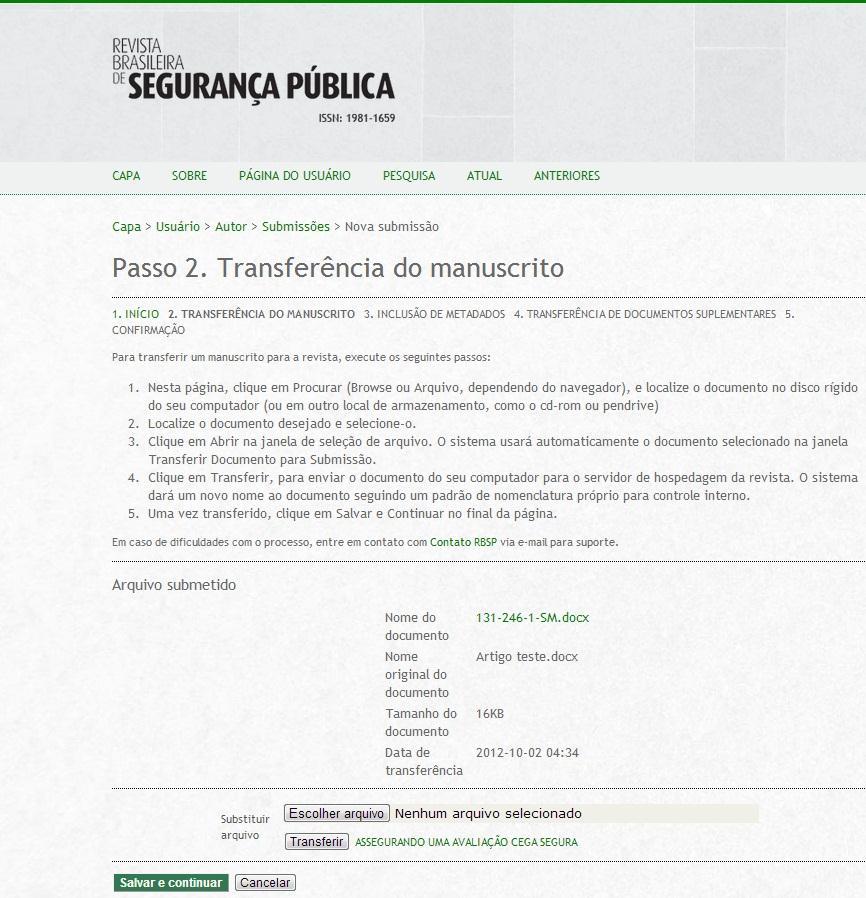 Após a transferência do documento, o mesmo é renomeado pelo sistema, que também registra o nome original, o tamanho, a data e a hora da transferência.