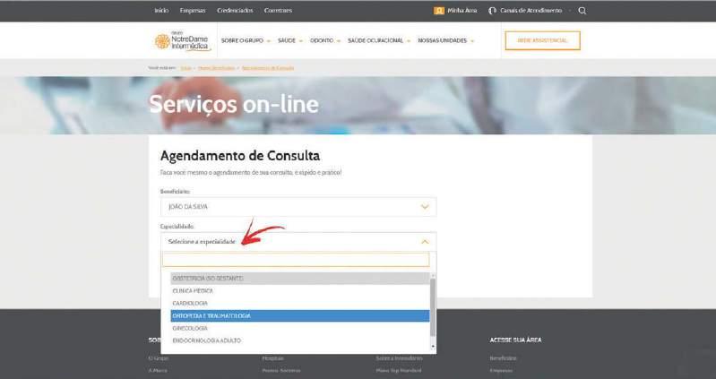 3º passo: Escolha a especialidade que deseja marcar a consulta.