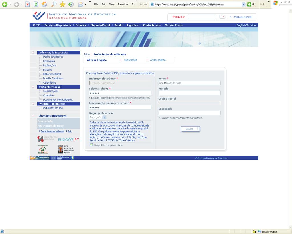 Apoio ao utilizador Para uma identificação rápida da organização dos conteúdos, a consulta do Mapa do Portal revela-se muito útil.