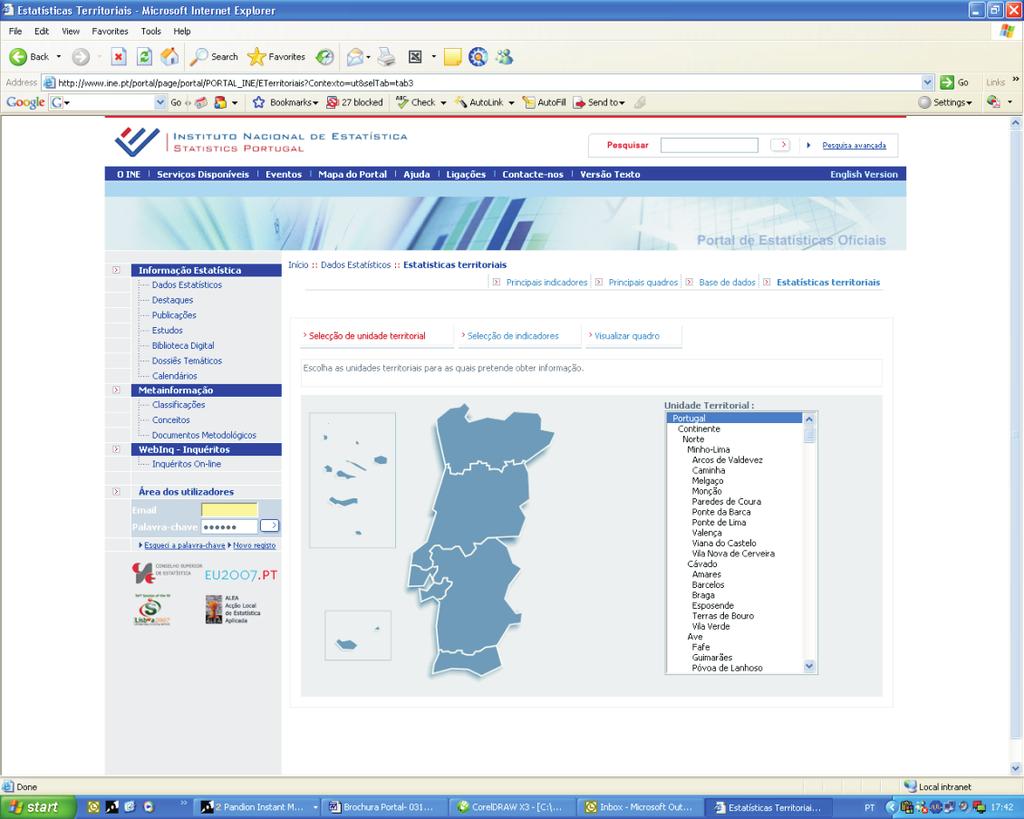 Principais quadros Cerca de 100 quadros organizados por tema e sub-tema e compostos por vários indicadores.