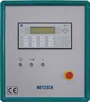 Monitoramento e Controle NETZSCH BASE Medição e indicação da potência do motor do agitador e de moagem Alarme luminoso de erros indicando valores acima/abaixo do limite Contador de kwh para gravação