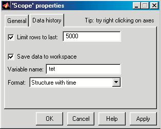 8 Capítulo 2. Utilizando o Real-Time Windows Target do Simulink Figura 2.4: Janela para ajuste dos parâmetros do Scope. 2.2.2 Exportação de dados Para a exportação dos dados gerados no computador utilizando-se o SI- MULINK, deve-se construir um programa que contém os blocos indicados na figura 2.