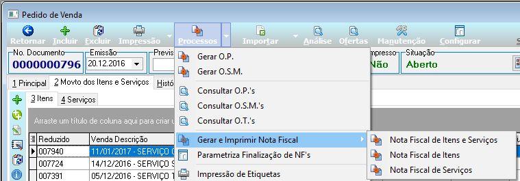 Figura 23 Pedido de Venda - Geração e Impressão de Notas Fiscais.