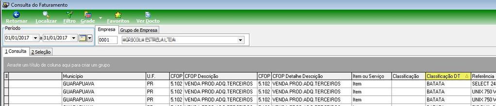 Devoluções) foi adicionada a coluna Classificação DT, Figura 29.