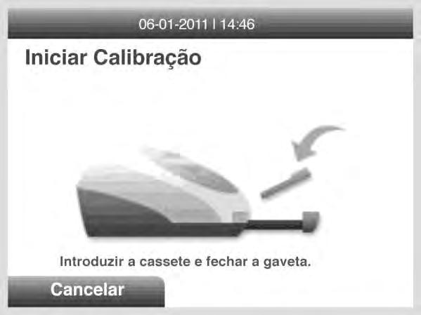 Para verificar a calibração do analisador Sofia, selecione Calibração no Menu principal. 2. Siga as mensagens de solicitação, introduza a cassete de calibração no analisador Sofia e feche a gaveta.