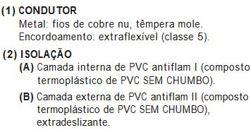 (cabos) flexíveis; Quanto maior o número, maior a