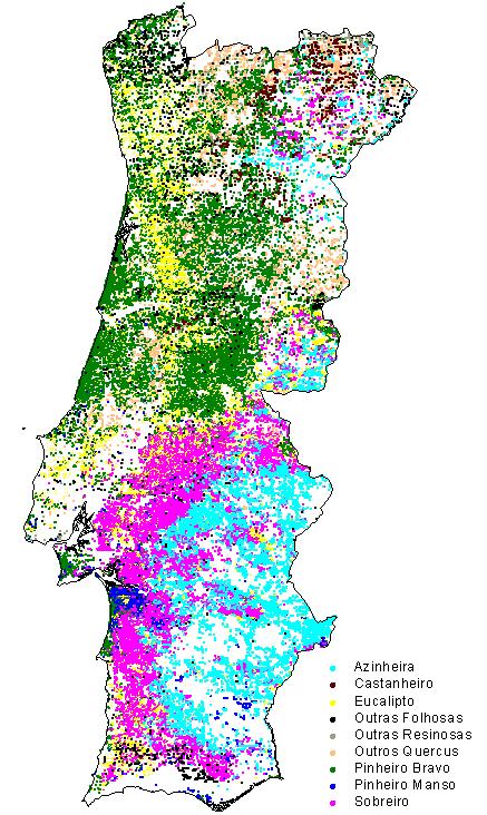 Figura 5 - Distribuição das espécies florestais em Portugal [Fonte: IFN].