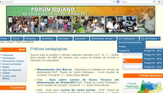 Cada Fórum Estadual mantém o seu Portal, e em Goiás este tem sido mantido pela FE/UFG por meio do Projeto de Extensão Educação de Jovens e Adultos: Fórum Goiano de EJA e Grupo de Estudos de