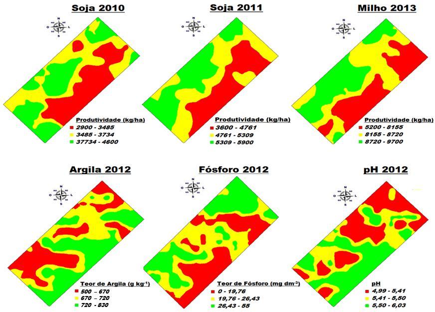 Mapeamento da Produtividade de Grãos e Utilização dos Mapas Embora a velocidade de colheita não esteja relacionada a produtividade de grãos de milho (A x B), os dados de altitude da área (C)