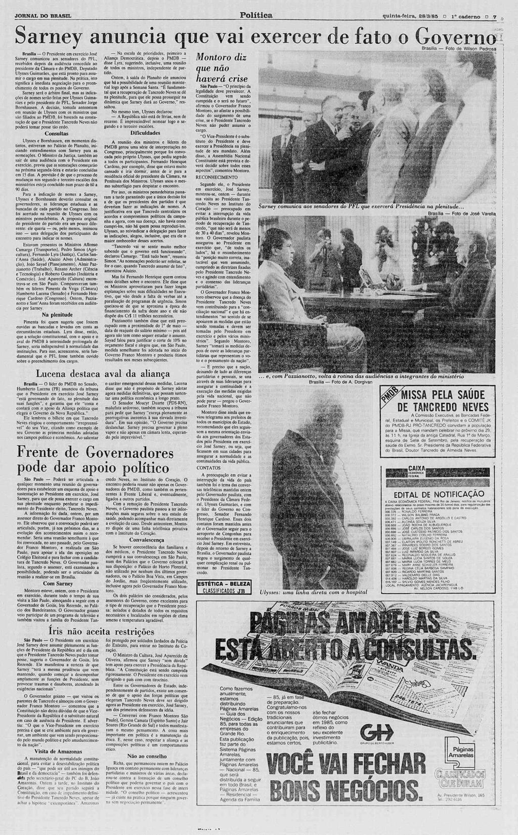 JORNAL DO BRASL PolítíCSi quintafeira, S8/3/85? o caderno?