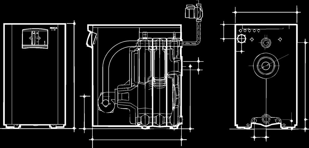 + curva 90 ) - LIDIA 25: 2 x (8 m. + curva 90 ) - Redução por cada curva de 90 = 0,6 m. - Opcionalmente pode ser fornecido o Kit saída de fumos concêntrico 80-125 para versões de combustão estanque.