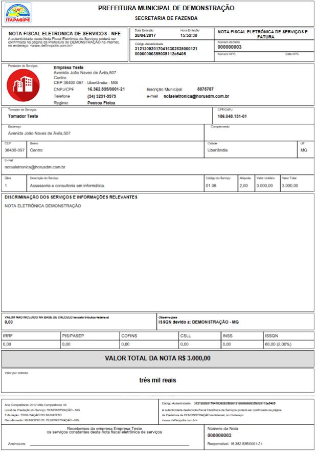 4.14. Impressão da NFS-e Após clicar no botão Emitir Nota, conforme apresentado no conjunto de botões a seguir, o usuário poderá imprimir a NFS-e com o código de validação conforme apontamento na