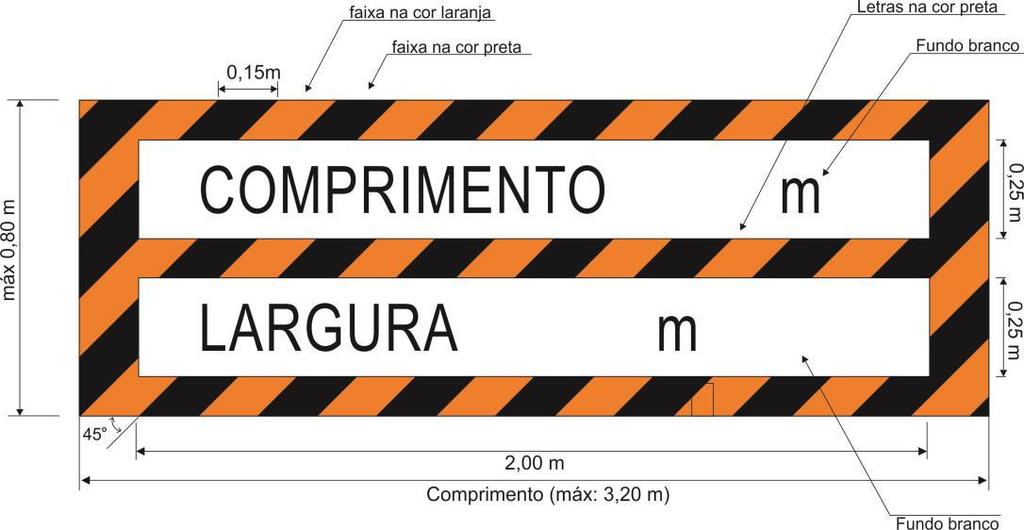 ANEXO III Sinalização especial de advertência traseira para comprimento e largura excedente sobre placa metálica, de madeira de ou material com propriedades equivalentes,