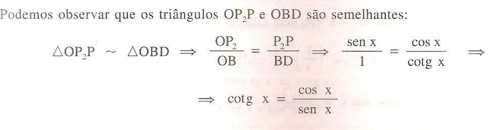 Generalizando essa expressão para os demais quadrantes, temos: 4.4.1 Tabela de valores: cos x cotgx=, válida x kπ, k Z.