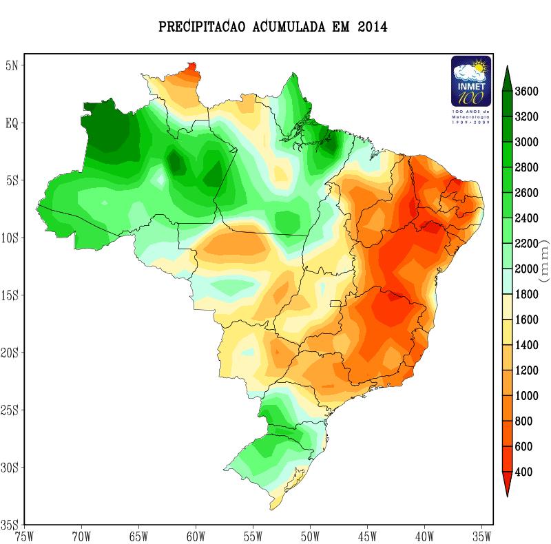PRECIPITAÇÃO ACUMULADA - 2014 - DESVIO (mm) Fonte: INMET - base de