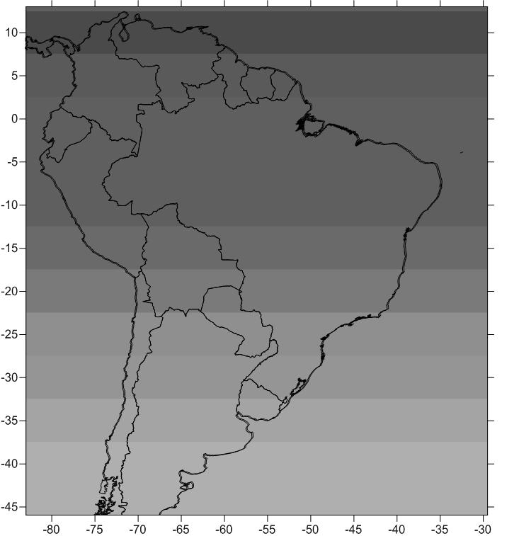 (a) (b) Figura 3 Mapas de visibilidade horizontal climatológica utilizado na versão original do Modelo BRASIL-SR, para os meses de março (a) e setembro (b). 2.