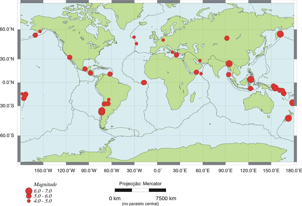 Sismicidade Global Mensal No mês de Fevereiro foram registados 4 sismos distantes ( Figura 9) pela Rede Sísmica Nacional (sendo considerados distantes os sismos com uma distância epicentral superior
