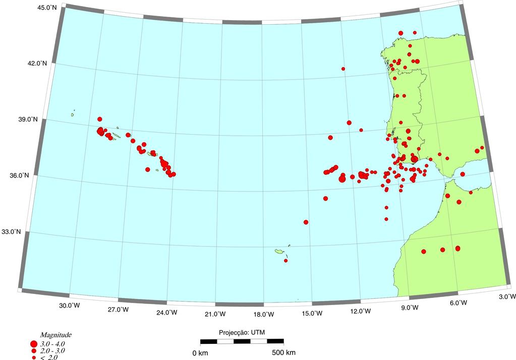 Mapa de sismicidade Açores-Madeira-Gibraltar registada pela Rede Sísmica Nacional no período de 2012/0/01-2012/ 0/.