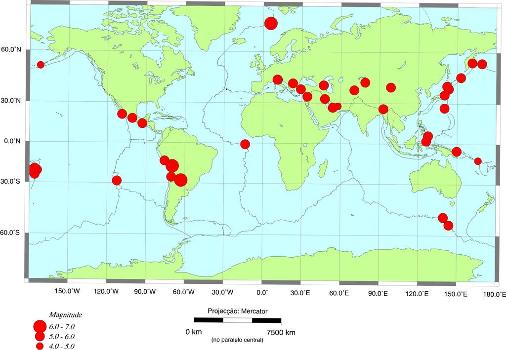 Figura 11. Localização epicentral dos sismos com magnitude superior a.0 ocorridos no período de 2012/0/01-2012/0/.