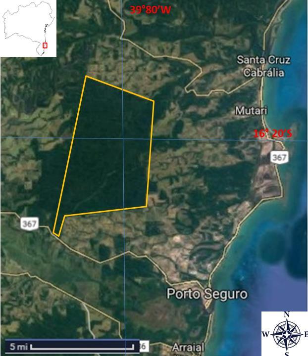 Figura 1. Localização da região da RPPN Estação Veracel em relação ao Brasil e ao estado da Bahia. Figura 2.