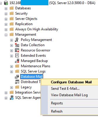 Configurando Database Mail SSMS -> Object Explorer ->