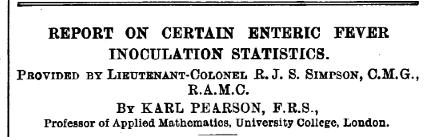 25 1904 1950 Karl Pearson 1904 (BMJ): O estatístico agregou e sumarizou dados de