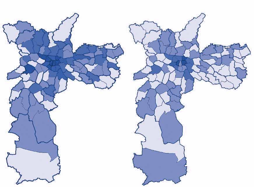 AIDS Figura 1. Taxa de Detecção de aids por Distrito Administrativo de residência. Município de São Paulo, 2005 e 2013.