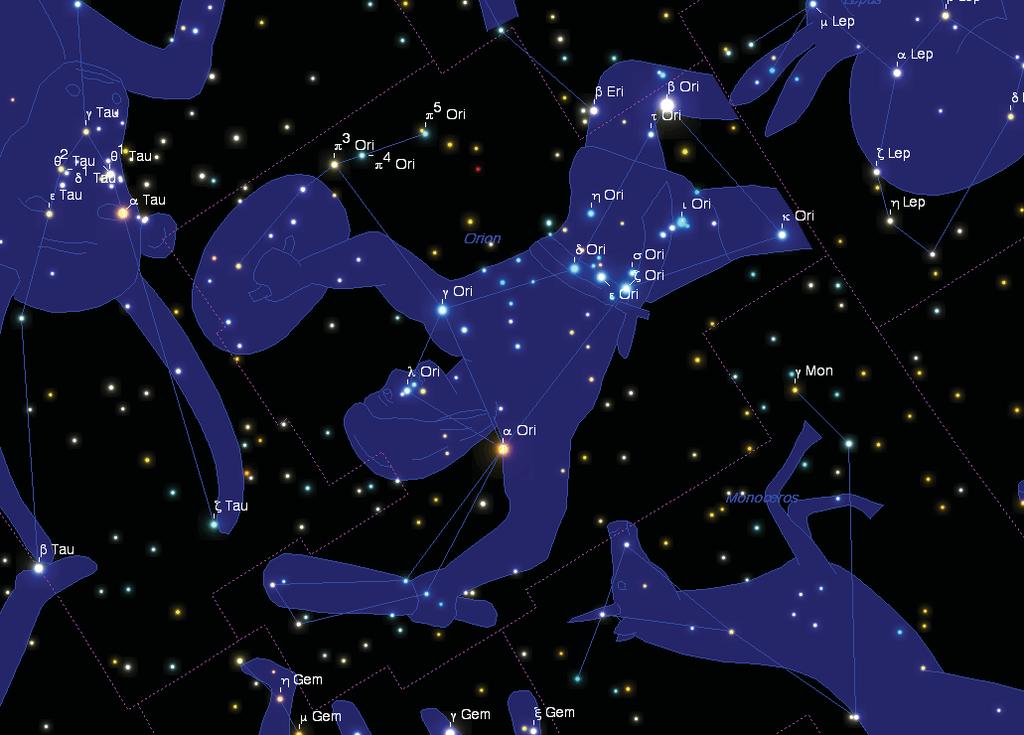 Constelações As estrelas são ordenadas segundo seu brilho aparente. Sistema proposto por Bayer em 1603.