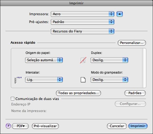 MAC OS X 31 Se você escolher o padrão da impressora, a tarefa será impressa de acordo com as definições especificadas na Configuração pelo administrador.