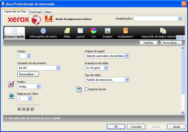 WINDOWS 59 Especificação das opções de impressão padrão para tarefas de impressão Para configurar as opções de impressão padrão, utilize o procedimento a seguir.