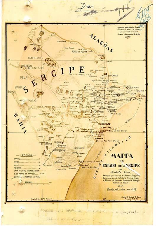 A formação do território sergipano Aula 2 Fonte: mapa de Sergipe elaborado por Ávila Lima em 1919 Observe o mapa e veja se você consegue perceber a delimitação do Estado de Sergipe?