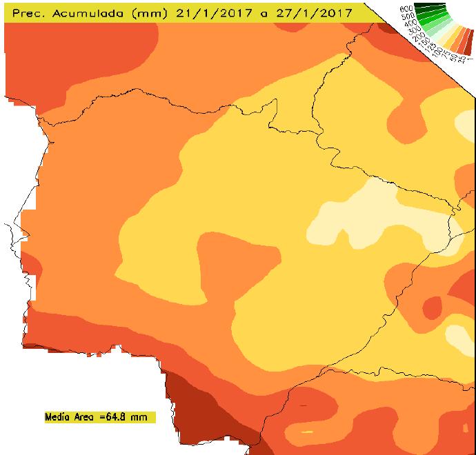 mm Figura 1: Precipitação acumulada em Mato Grosso do Sul entre 21/01/16 e 27/01/17 Fonte: clima1.cptec.inpe.