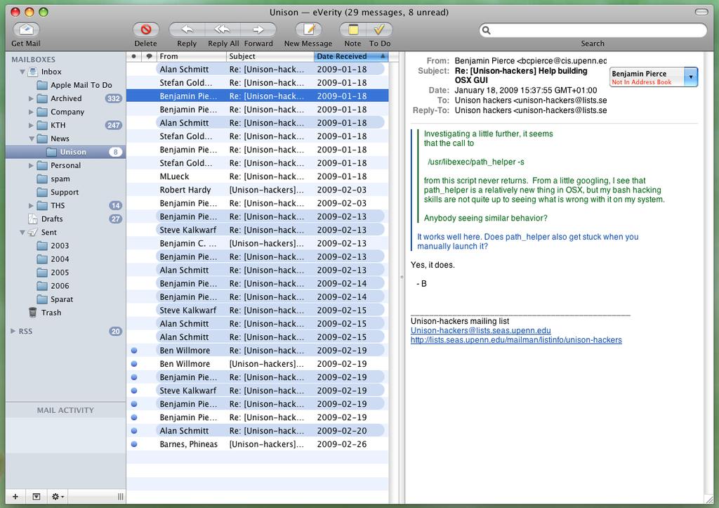 MUA (2) Exemplo um MUA com interface gráfica no sistema Mac OS X 19 MTA (1) O programa MTA é necessário à a entrega correio eletrônico em res raramente é uma tarefa simples.
