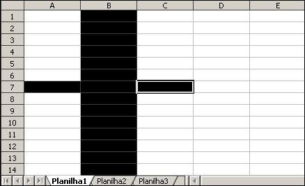 3.1.4 Selecionando colunas e linhas Para selecionar colunas ou linhas inteiras, basta clicar sobre a letra da coluna ou sobre o número da linha.