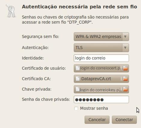 - Selecione a aba Segurança sem fio e configure os campos, conforme descrito abaixo: Segurança = WPA & WPA2 empresas Autenticação = TLS