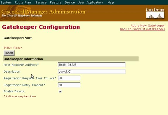 Configurar os parâmetros do gatekeeper do Cisco CallManager Esta seção explica como criar uma instância de gatekeeper de dispositivo anônimo no Cisco CallManager. 1.