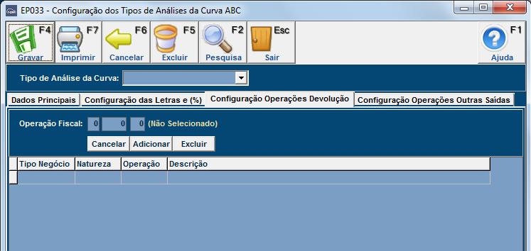 Configuração Operações Outras Saídas Esta aba será habilitada somente quando a opção considerar outras saídas estiver ativado.