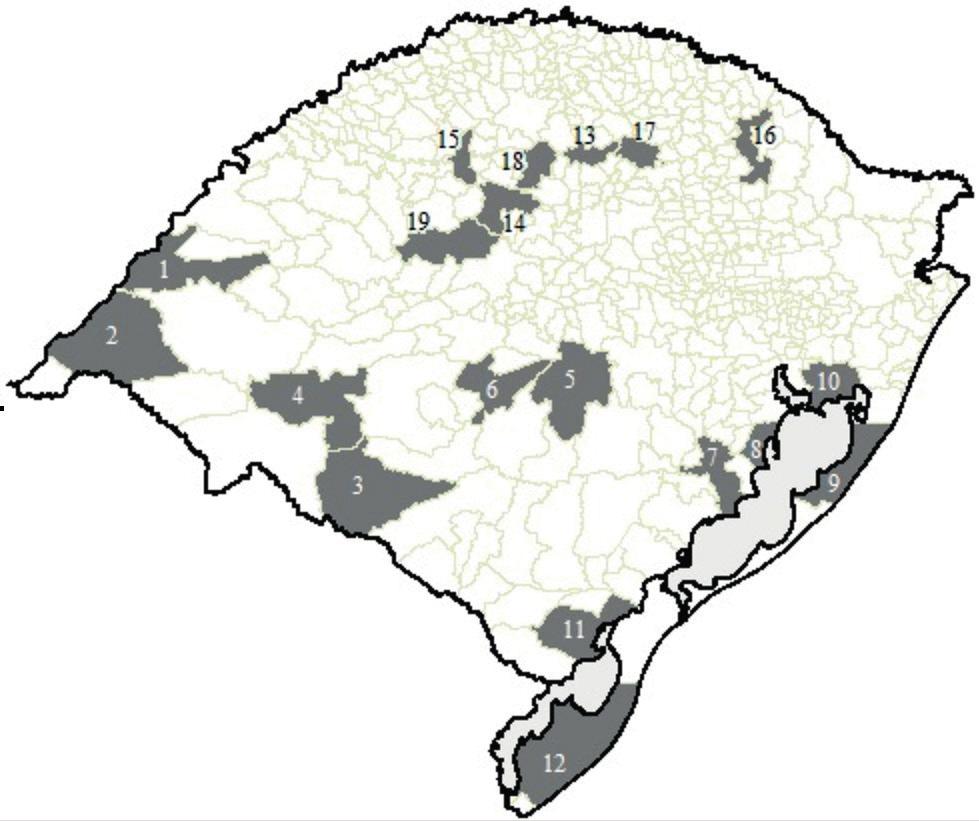 Espécies de Digitaria em áreas agrícolas no Rio Grande do Sul 3 Figura 1. Municípios visitados para coleta dos acessos de milhã (Digitaria spp.) em áreas agrícolas de diferentes regiões do RS, 2009.