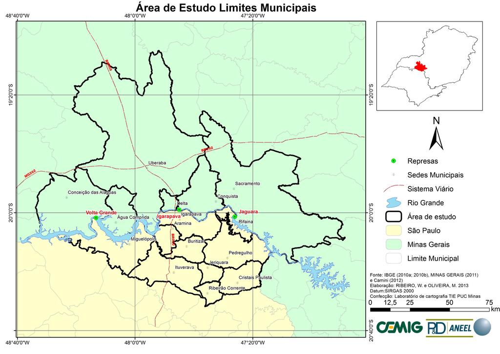 Mapa 2: Área de Estudo Limites Municipais 2013 Fontes: