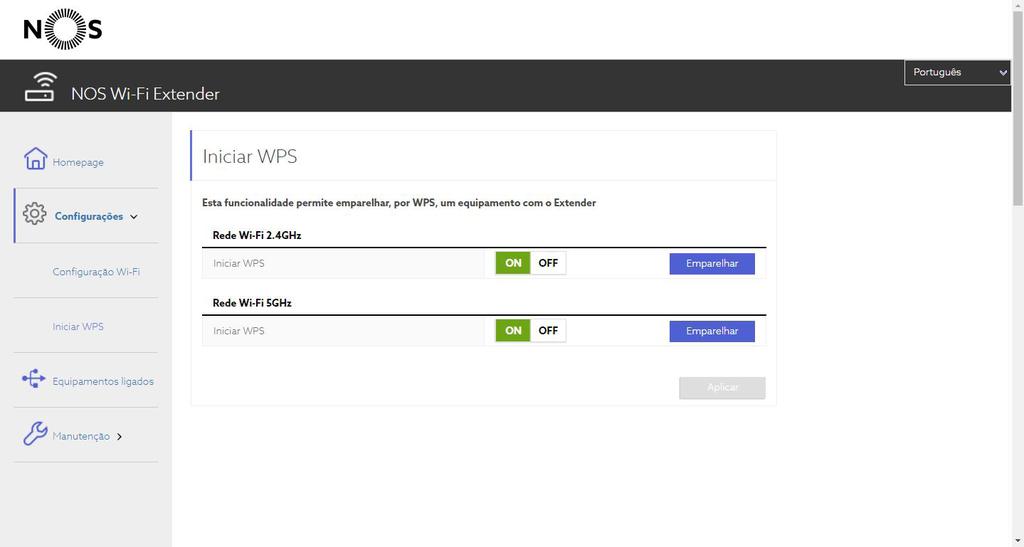 2.4. Configurações > Emparelhar Wi-Fi Emparelhar Wi-Fi (WPS) permite através de user interface ativar a opção