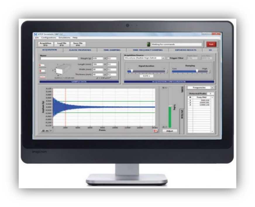 Software Sonelastic versão 3.0 Desenvolvido sob medida para a Técnica de Excitação por Impulso (ASTM-E1876).