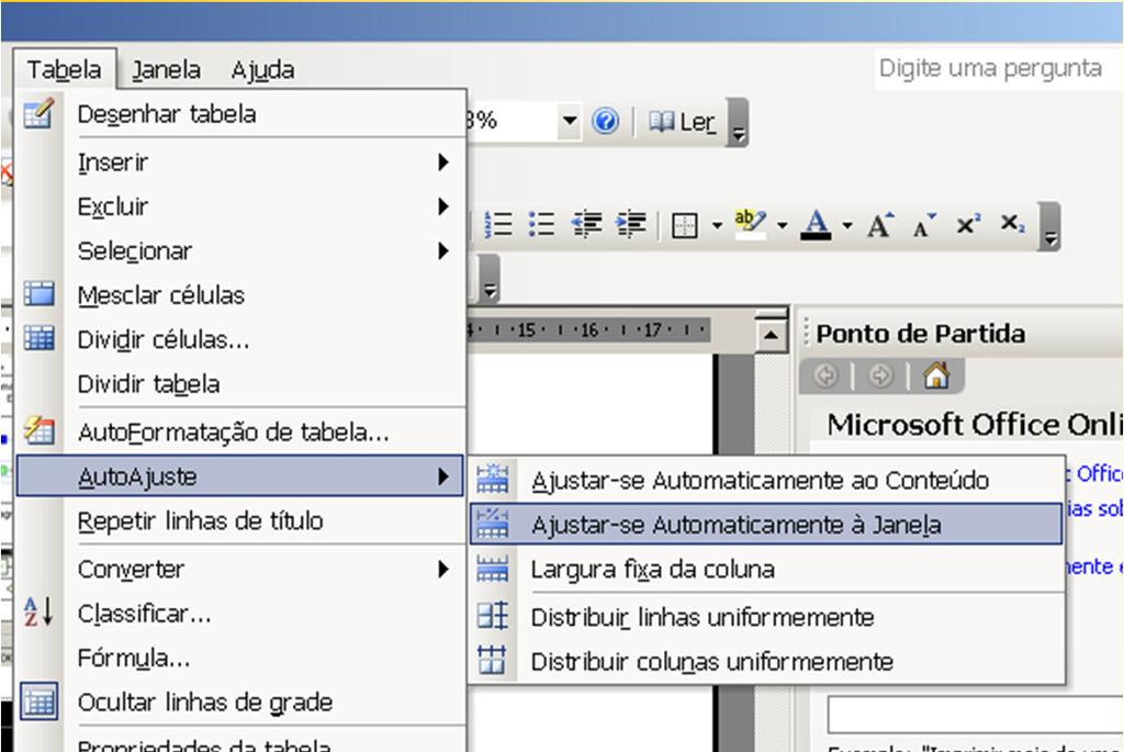 Importação de Tabelas do Excel Editar, Copiar no Excel (Ctrl C) Editar, Colar no Word (Ctrl V) Ajustar: para que a tabela fique na